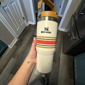 Stanley Cream and Brown Striped Thermos